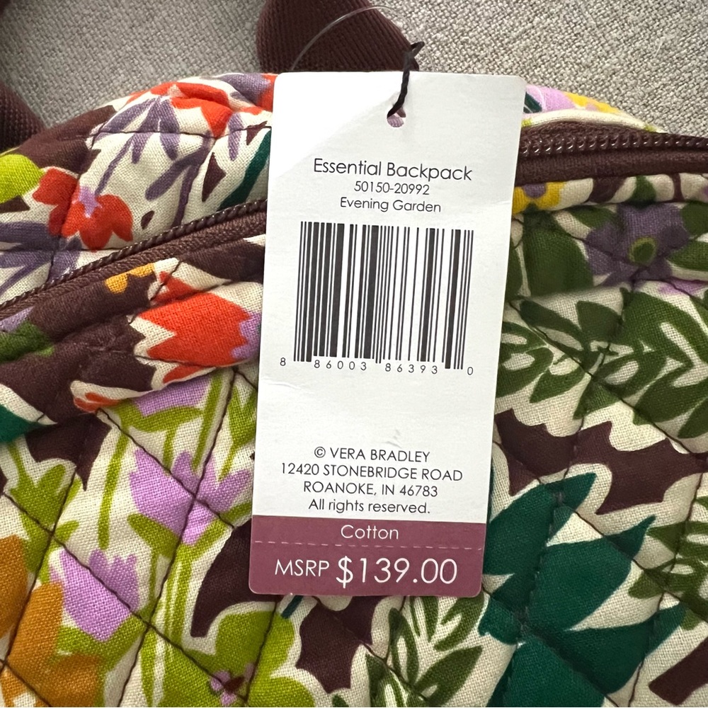 NWT VERA BRADLEY ESSENTIAL BACKPACK EVENING GARDEN in COTTON - Picture 8 of 9